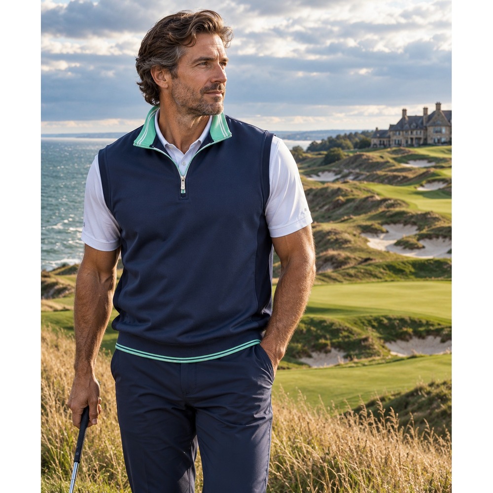 Fairway & Greene F&G Tech Mens L Golf Vest Navy Mint 1/4 Zip Performance